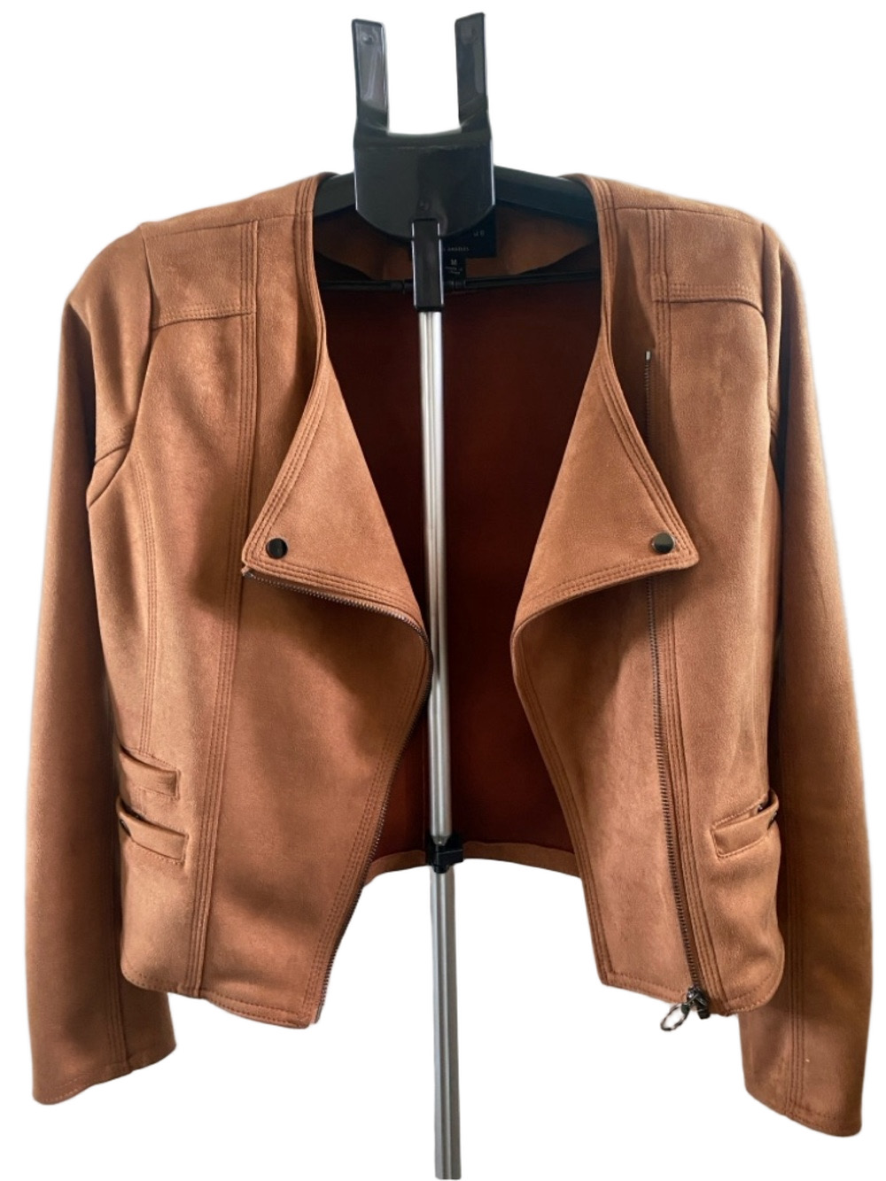 Haute Monde Women's Faux Suede Open Front Jacket in Cognac Size M